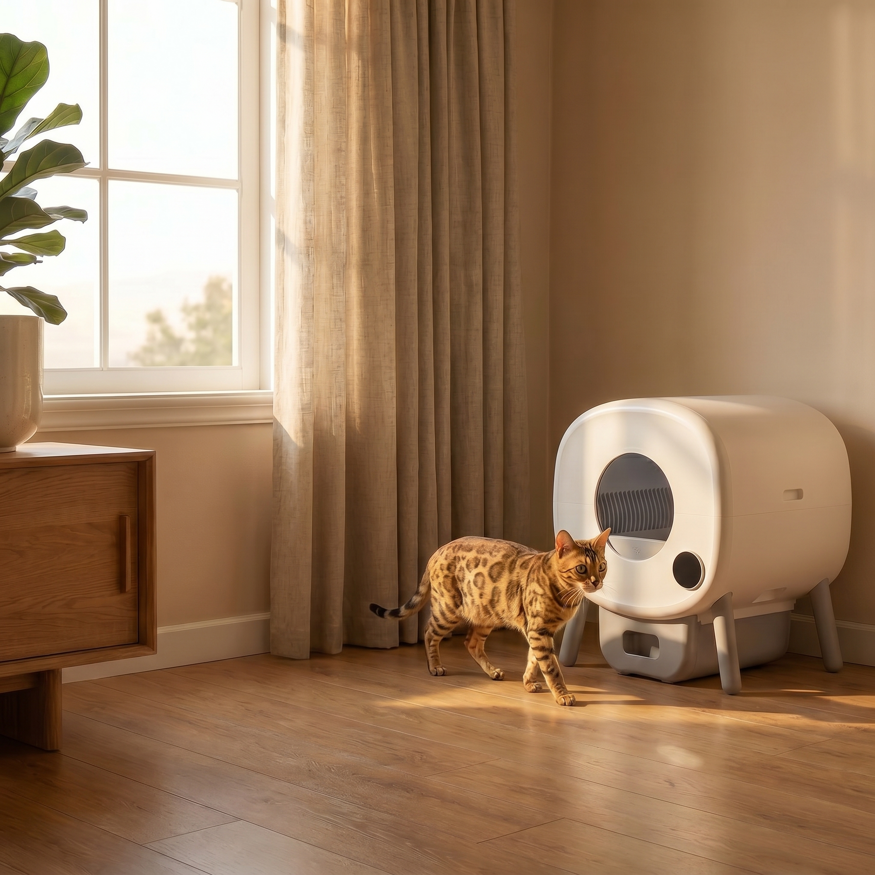 pdp: full home lifestyle scene with cat and box
