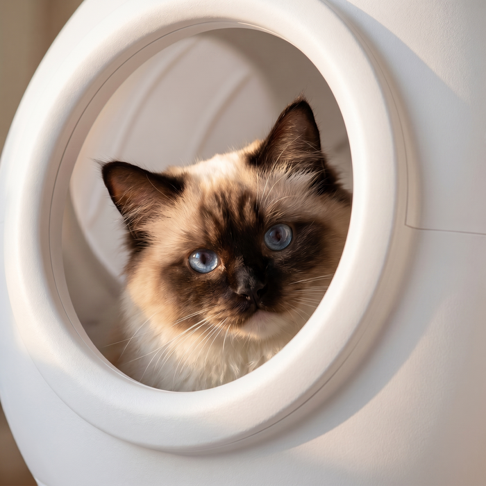 pdp: close-up of cat face near box entrance