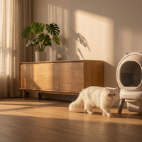 pdp: full home lifestyle scene with cat and box