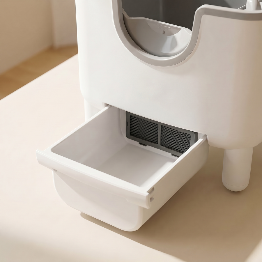 pdp: drawer pulled out showing clean sealed compartment