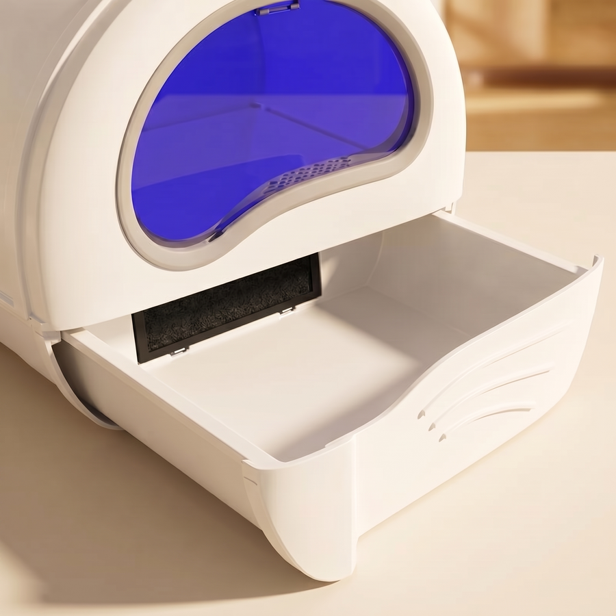 pdp: drawer pulled out showing clean sealed compartment
