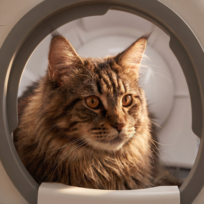 pdp: close-up of cat face near box entrance